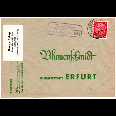 DR 1937, Landpost Stpl. Inzmühlen über Buchholz auf Brief m. 12 Pf.