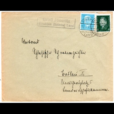 DR 1932, Landpost Stpl. GROSS JESERITZ über Strehlen auf Brief m. 4+8 Pf.