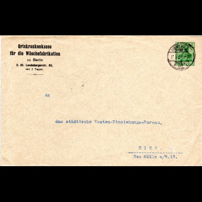 DR 1904, 5 Pf. Germania Ortskrankenkasse Privatganzsache Umschlag v. Berlin C.25