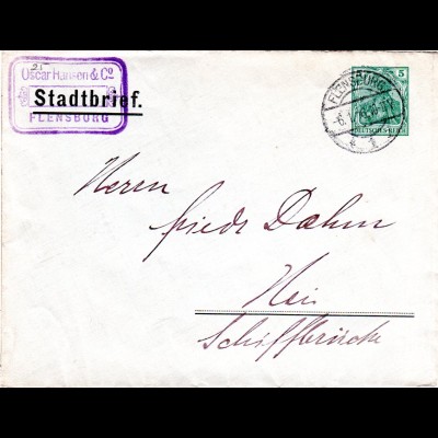DR 1916, gebr. Privat-Anzeigenumschlag 5 Pf. Germania "Stadtbrief Kiel"