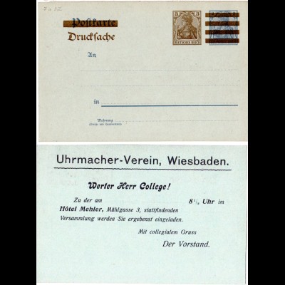 DR, ungebr. 3 neben 2 Pf. Ganzsache Uhrmacher-Verein Wiesbaden