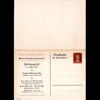 DR, ungebr. 3+3 Pf Doppelkarte Privatganzsache Berliner Ganzsachensammler Verein