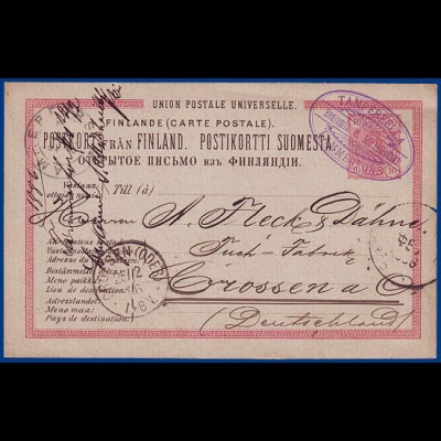 Finnland 1886, violette Firmenentwertung v. Tammerfors auf Ganzsache. #S510