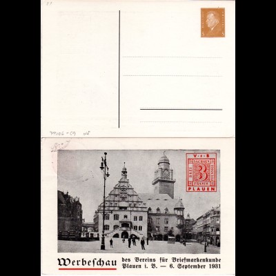 DR, ungebr. 3 Pf. Privatganzsache Briefmarken Werbeschau Plauen 