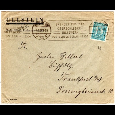 DR 1921, 15 Pf. m. perfin auf Firmen Drucksachenumschlag v. Berlin
