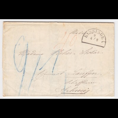 Bayern 1857, HKS KISSINGEN auf Porto Brief in die Schweiz. #2033