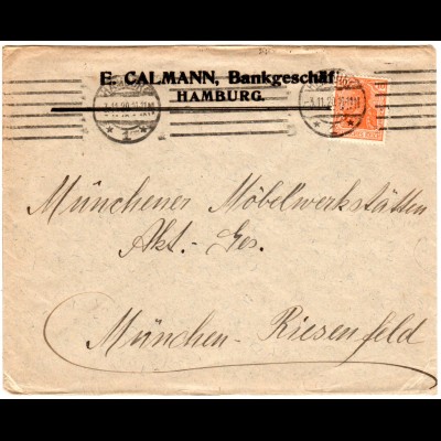 DR 1920, 10 Pf. Germania m. perfin EC auf Bank Brief v. Hamburg.