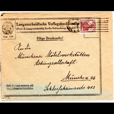 DR 1921, 15 Pf. Germania m. perfin auf Firmen Brief v. Berlin-Schöneberg