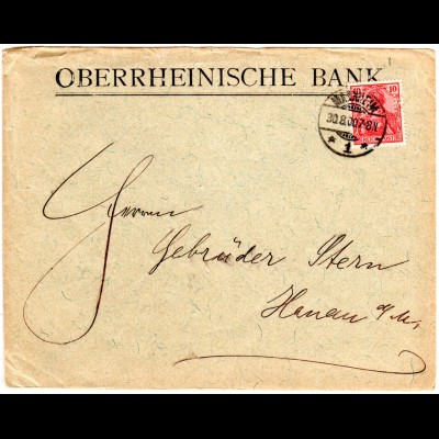DR 1900, 10 Pf. Germania Reichspost m. perfin K.B. auf Bankbrief v. Mannheim