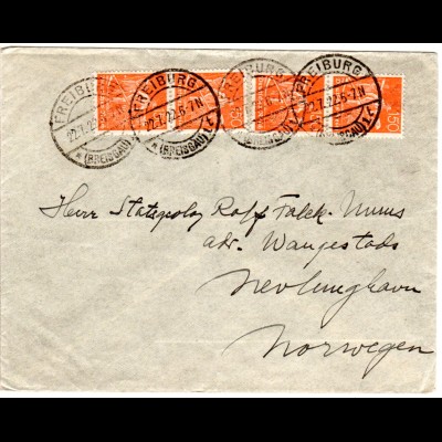 DR 1922, MeF 4x150 Pf. auf Brief v. Freiburg n. Nevlunghavn, Norwegen