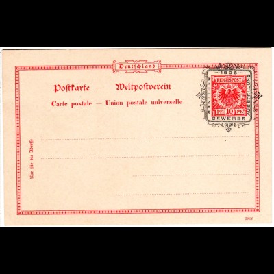 DR, ungebr. 10 Pf. Privatganzsache Karte Gewerbe Ausstellung Berlin 1896.