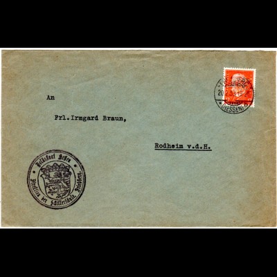 DR 1933, 12 Pf. m. perfin auf Schillerschule Brief v. Friedberg Hessen