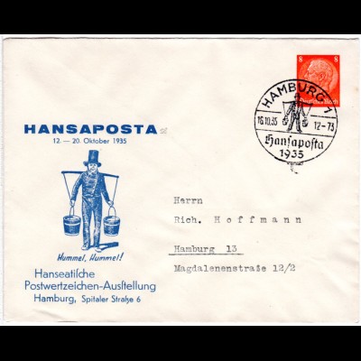 DR 1935, gebr. 8 Pf. Privat Ganzsache Hansaposta Briefmarkenausstellung Hamburg