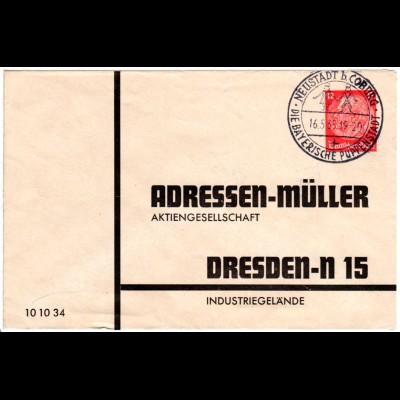 DR, gebr. 12 Pfg. Privatganzsache Umschlag Adressen Müller AG Dresden