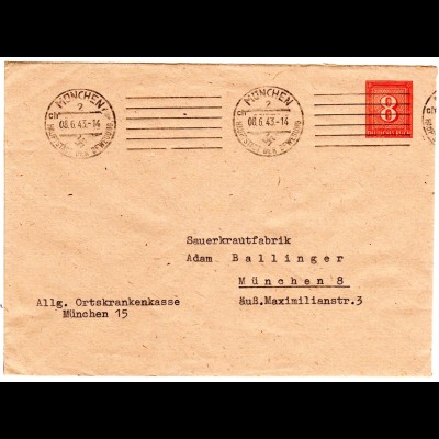 DR, als Ortsbrief München gebr. 8 Pf. Privatganzsache Umschlag