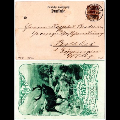 DR 1900, gebr. 3 Pf. Reichspost Privatganzsachenkarte Zigarren Gerbode Giessen.