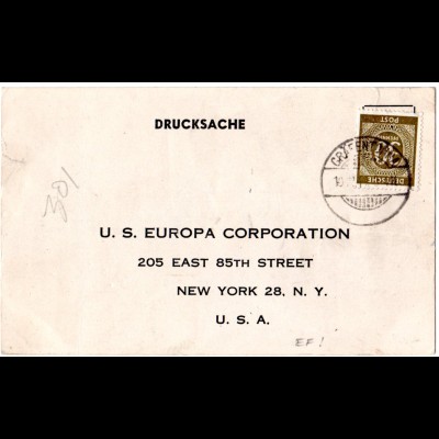 1947, EF 30 Pf. auf Firmenkarte v. Gräfentonna n. USA
