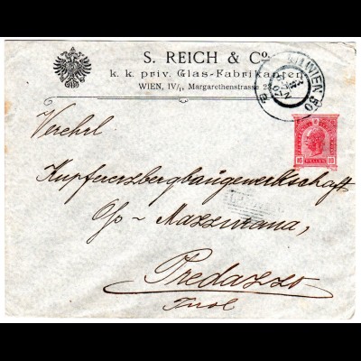 Österreich 1907, 10 H. S. Reich & Co. Privat Ganzsache Brief v. Wien n. Predazzo