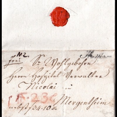 Württemberg 1810, Schreibschrift-L1 HEILBRONN auf Wert Brief v. Neckarsulm