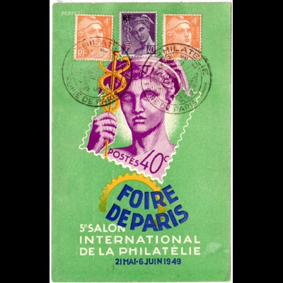 Frankreich, Salon International de la Philatelie Paris 1949, Farb-AK m. SoStpl.