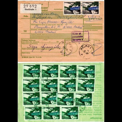 Schweden 1973, MeF 17x40 öre Dalslands Kanal vorder- u. rücks. auf Paketkarte