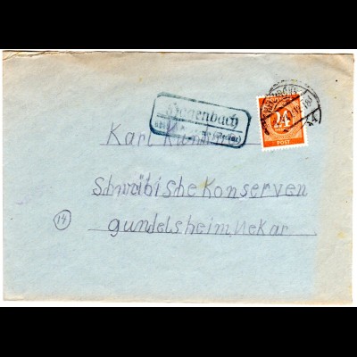 1947, Landpost Stpl. HAGENBACH über Heilbronn auf Brief m. 24 Pf.