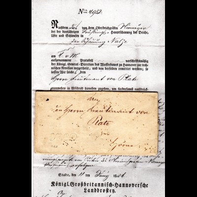 Hannover 1824, KLD Dienstbrief m. gerducktem Inhalt v. Stade n. Hörup