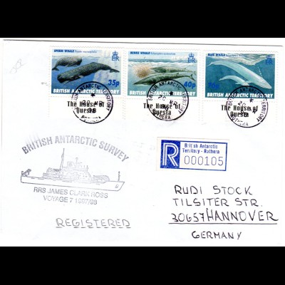 Brit. Antarctic Territory 1998, 3 Wal Marken auf Reko Brief v. Rothera