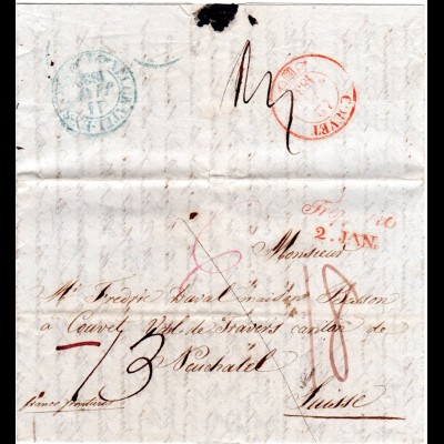Österreich Schweiz 1839, kpl. Brief v. Troppau "franco frontieres". #S838
