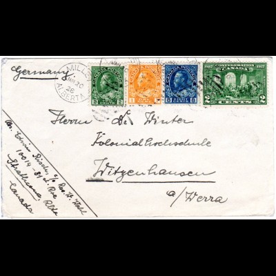Kanada 1928, 4 Marken auf schönem Brief v. Millet Alberta n. Deutschland