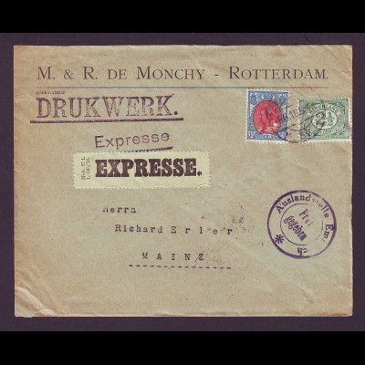 NL DR 1916, Zensur Drucksache Express Brief v. Rotterdam m. 2 1/2+15 Ct. #843