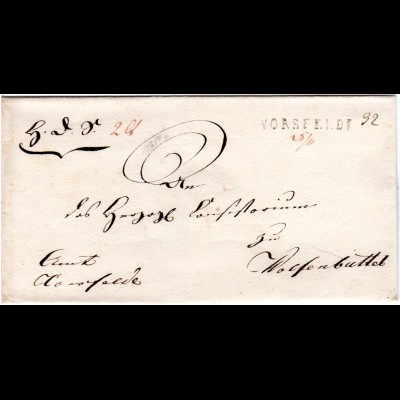 Braunschweig 1832, L1 VORSFELDE m. hds. Datum klar auf Brief n. Wolfenbüttel