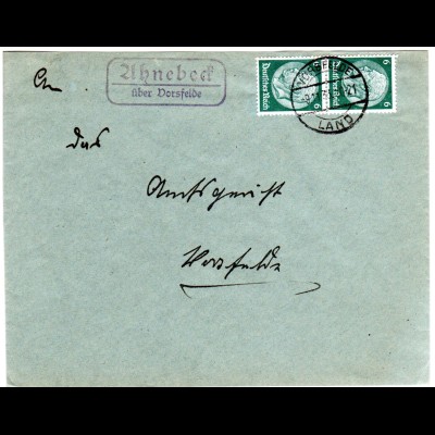DR 1933, Landpoststpl. AHNEBECK über Vorsfelde auf Brief m. 2x6 Pf.