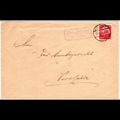 DR 1935, Landpoststpl. BRECHTORF über Vorsfelde auf Brief m. 12 Pf.