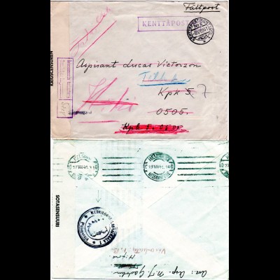 Finnland 1941, Feldpost Zensur Brief m. diversen Stempeln u. Nachsendung