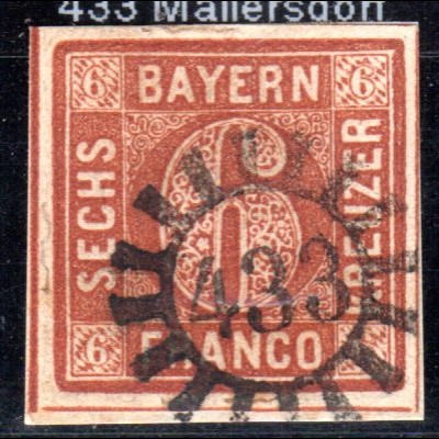 Bayern, MR 433 klar u. nahezu zentrisch auf breitrandiger 6 Kr.