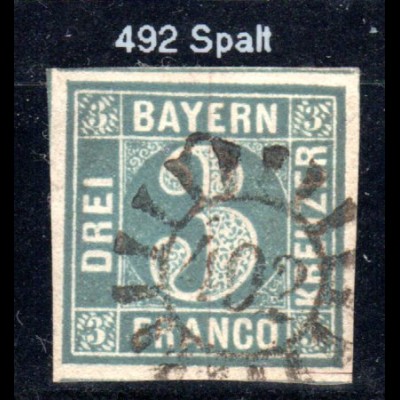 Bayern, MR 492 SPALT klar u. zentrisch auf breitrandiger 3 Kr. (Pl.5)