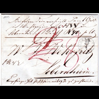 Preussen 1843, Fingerhutstpl. BIRKENFELD auf Paketbrief m. Postschein-Porto