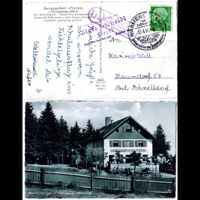 BRD 1956, Landpoststpl. 13a FLECKL über Warmensteinach auf Gasthof-AK m. 10 Pf.