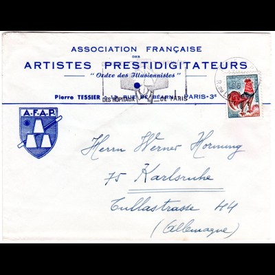 Frankreich 1967, illustrierter AFAP Zauberer Verein Umschlag m. 30 C. v. Paris