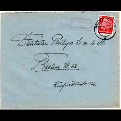 DR 1939, Landpost Stpl. ALSE über Brake (Oldenburg) auf Brief m. 12 Pfg. 