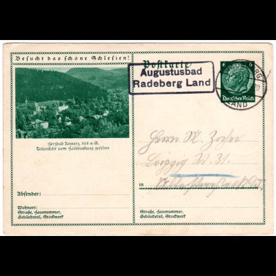 DR 1930, Landpoststpl. AUGUSTUSBAD Radeberg Land auf 6 Pf. Bild- Ganzsache