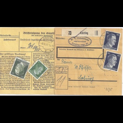 DR 1942, Kötzting, Paketkarte n. Coburg. #2261