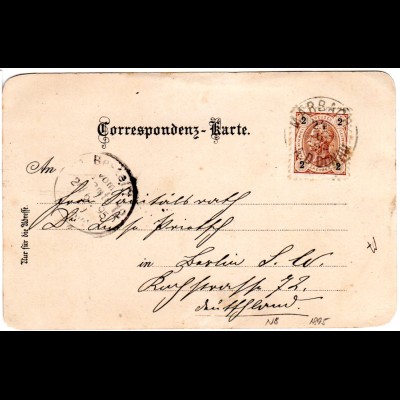 Österreich 1895, 2 Kr. auf Gruss aus Marbach Litho-AK m. K1 Marbach A.D. Donau