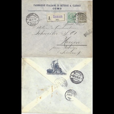 Italien 1919, Camerlata, Firmen Einschreiben Zensur Brief i.d. Schweiz. #2627