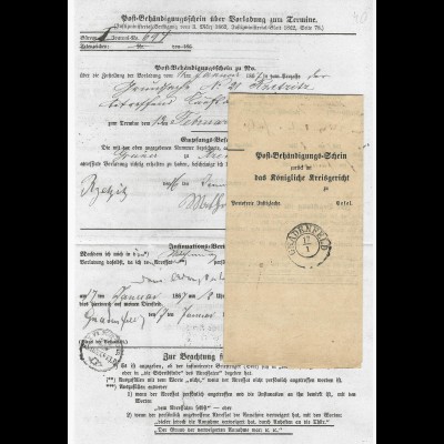 Preussen 1867, Post Behändigungs Schein m. K2 Gnadenfeld. Oberschlesien