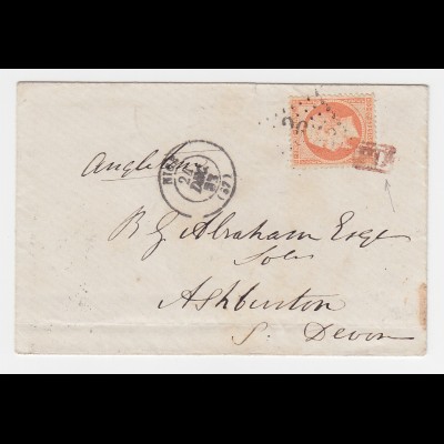 Frankreich 1862, 40 C. m. PD+GC auf Brief v. Nice n. Ashburton GB.