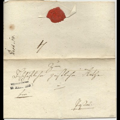 Bayern 1820, L2 Vilshofen R.4. auf gesiegeltem Franko Brief n. Passau.