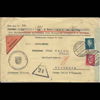 DR 1929, 15+20 Pf. auf Nachnahme Brief v. Stuttgart Cannstadt n. Nürnberg.