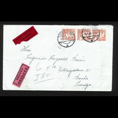 Dänemark Schweden1949, Express Brief v. Sönderborg m. MeF 20 öre.